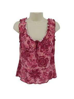 Y2K Daytrip Juniors Large Pink Red Floral Bow Babydoll Tank Top Shirt Scoop Neck